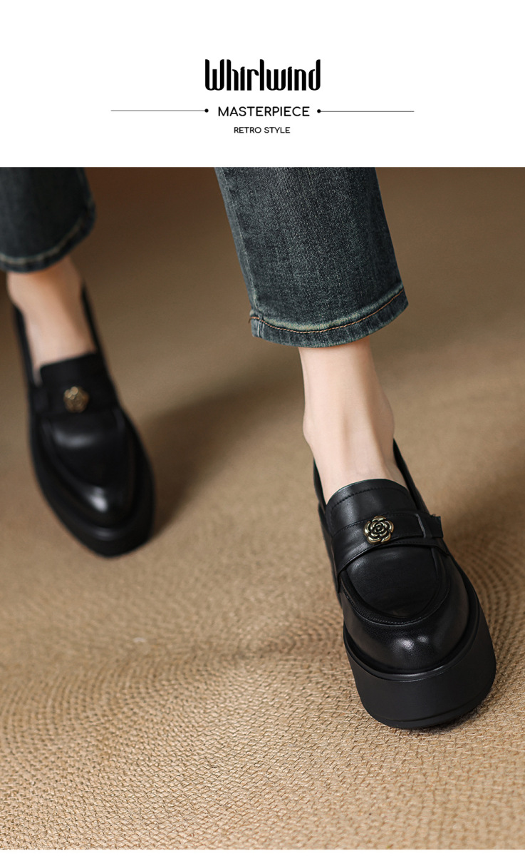 Giày lười nữ đế xuồng gót cao 8cm da bò thật mũi nhọn — màu đen, Màu nâu