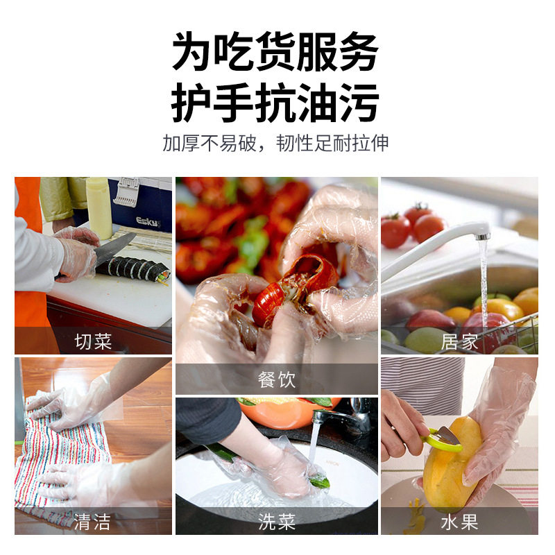 Disposable Pe Gloves Transparent Film Thickeneded Oil-Proof Food Grade Household Gloves Snack Bar Lobster Catering Wholesale