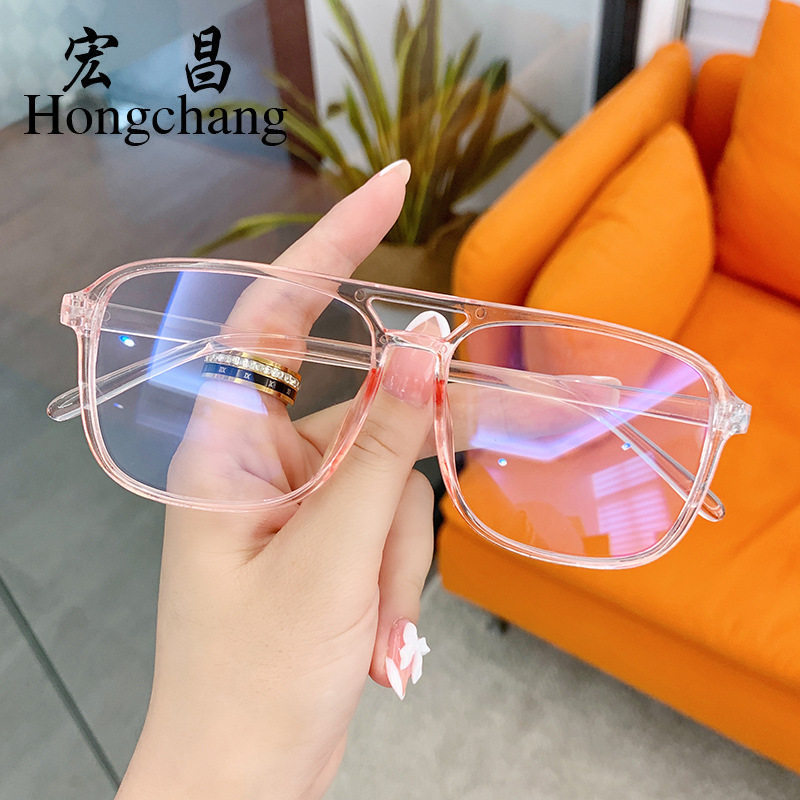 New Anti-Blue Light Glasses Internet Celebrity Men's and Women's Flat Glasses Square Frame Fashionable Glasses Frame Plain Street Photography Myopia Glasses