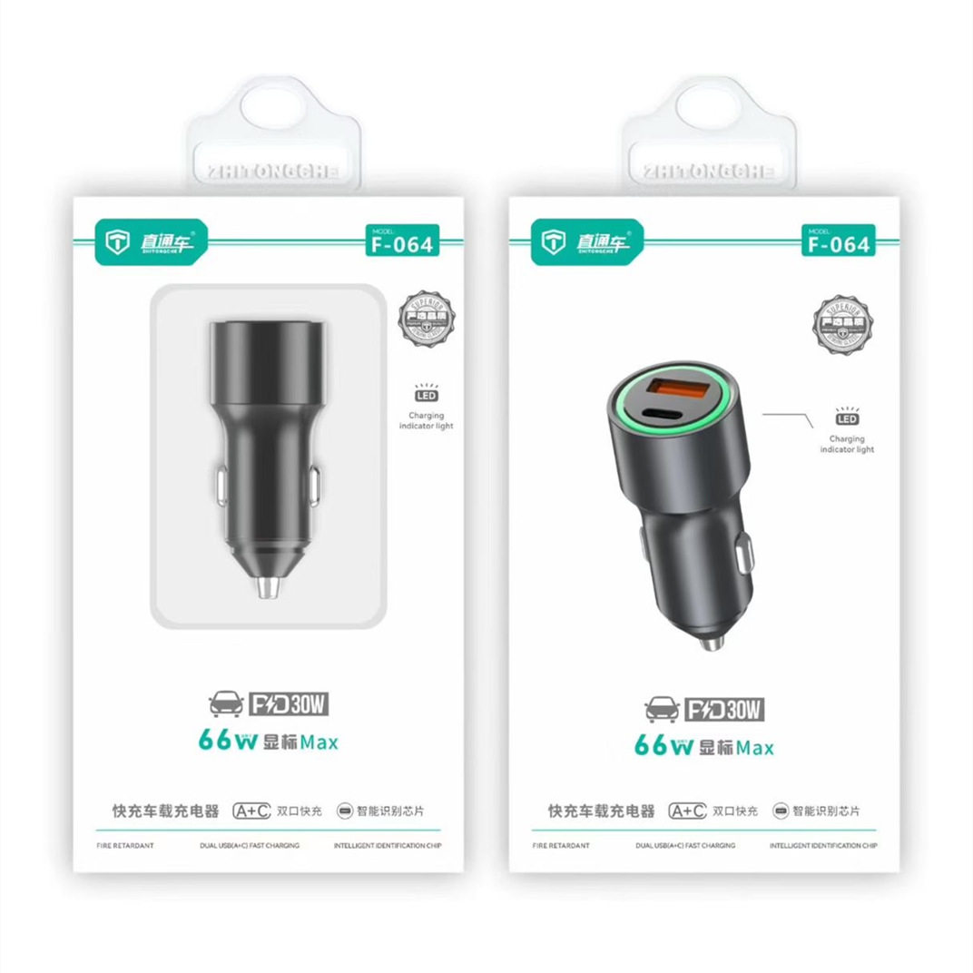 Aluminum Alloy Car Charger Ac Dual-Port Super Fast Charging Car Charger 66W+Pd30W Car Charger Car Cigarette Lighter