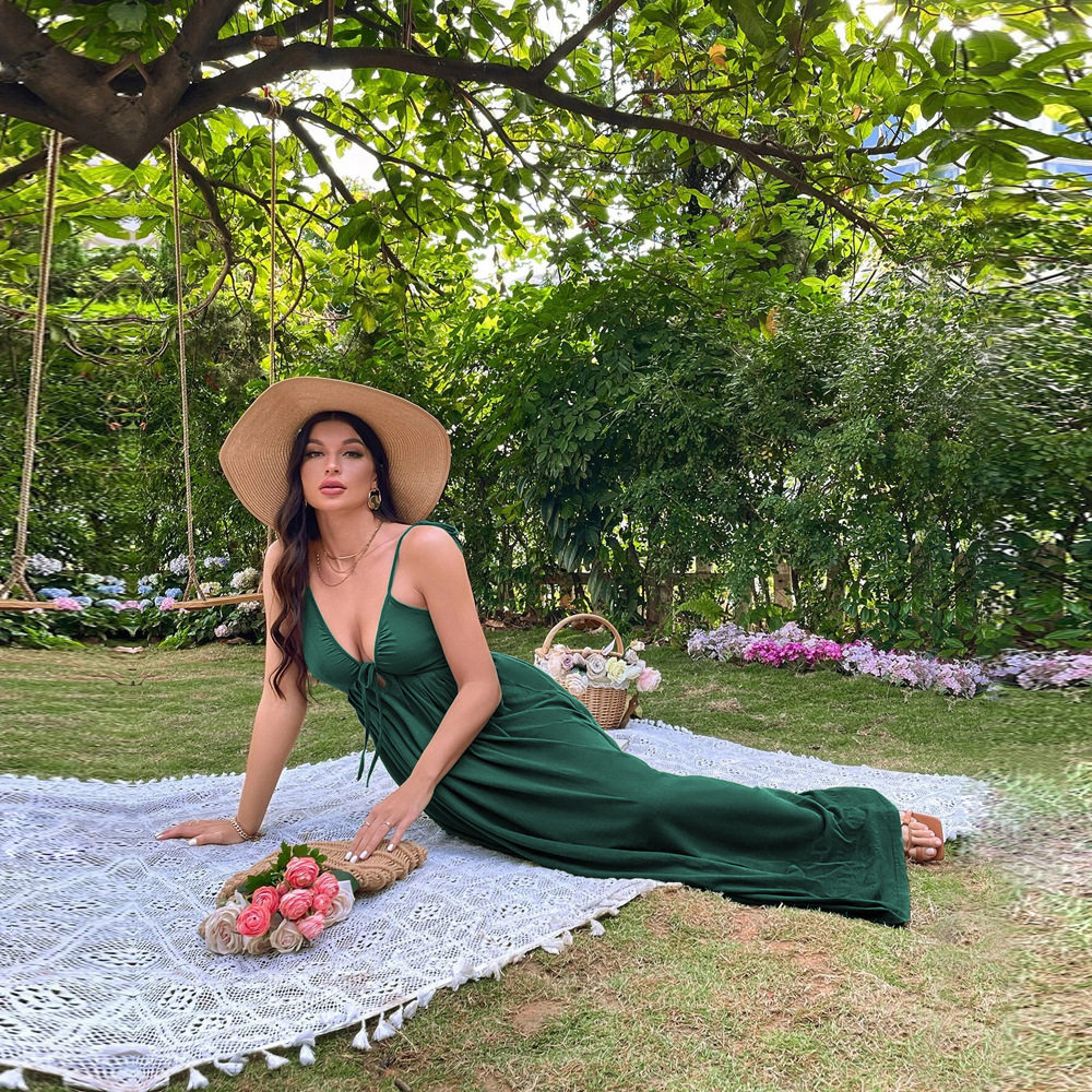 Womens A Line Maxi Dress Sexy Backless Waist Defining Adjustable Spaghetti Straps Perfect for Beach Vacations