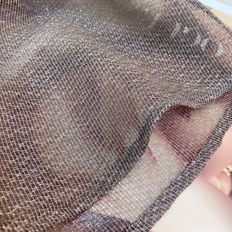 Áo sơ mi nữ cổ đứng dài tay phối chỉ bóng, dáng rộng tay phồng nhẹ — Màu nâu hạt dẻ có dây đeo