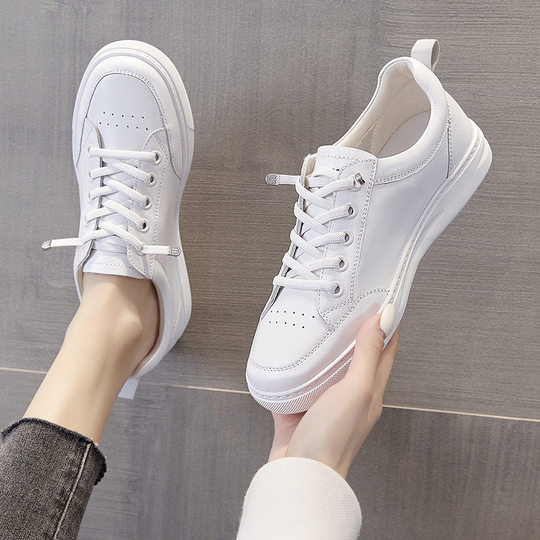 Genuine Leather White Shoes Women's Shoes 2023 New Spring Explosions Sports Board Shoes Top Layer Cowhide All-match Casual Spring and Autumn