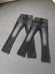 Foreign Trade American Cleanfit Black and Gray Pattern Handsome Style Washed Retro Jeans Slightly Flared Slim Casual Men