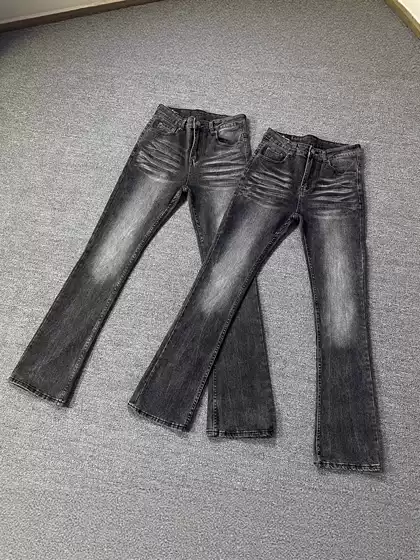 Foreign Trade American Cleanfit Black and Gray Pattern Handsome Style Washed Retro Jeans Slightly Flared Slim Casual Men