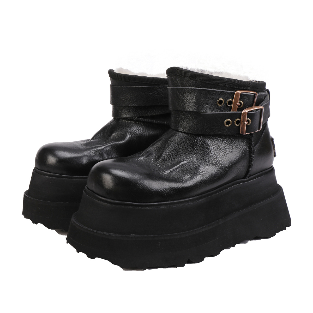 Boot lông cừu nữ cổ cao đế dày giữ ấm mùa đông — màu đen, nâu