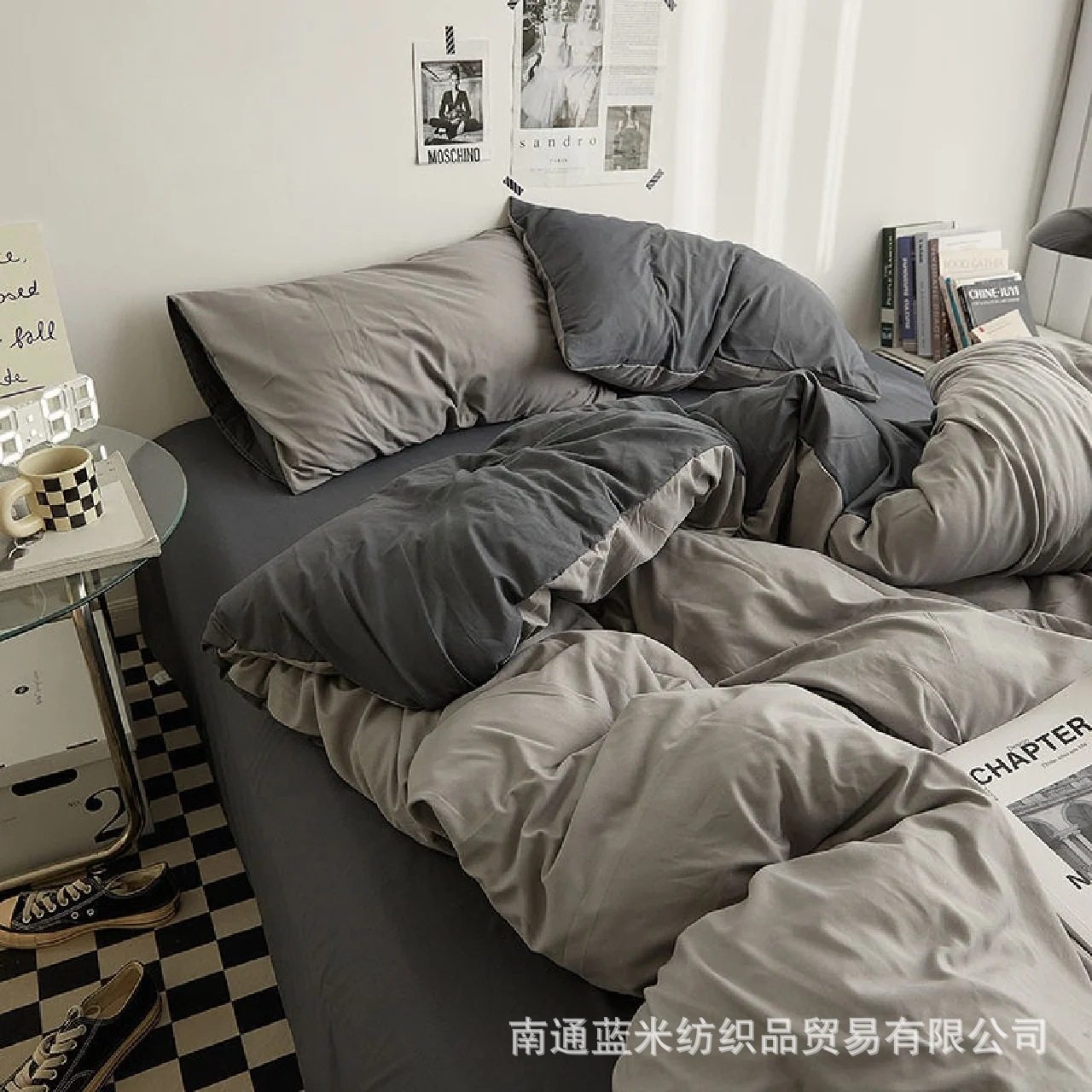 Foreign Trade E-Commerce Healing Haze Gray Pure Color Household Double Four-Piece Set Washed Brushed Dormitory Three-Piece Set