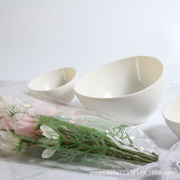 Kiln-Glazed Ceramic Bowl for Home Use, Fruit Salad Bowl, White Slanted Bowl, Dessert Bowl, Hot Pot Dipping Bowl, Tableware