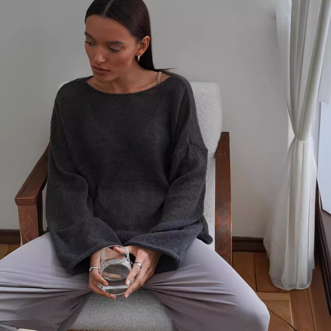 Hollow Knit Sweater Lightweight Sheer Round Neck Long Sleeve Autumn Fashion for Women Wholesale Available