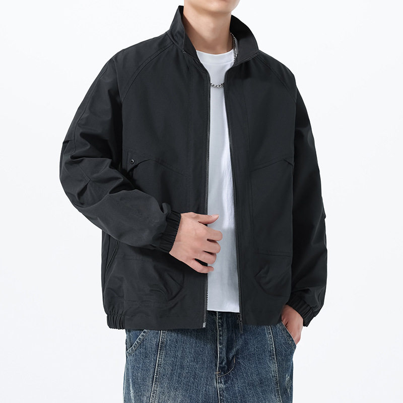 Áo Khoác Bomber Nam Cổ Trụ Dáng Rộng Màu Đen, Kem, Đỏ Gạch