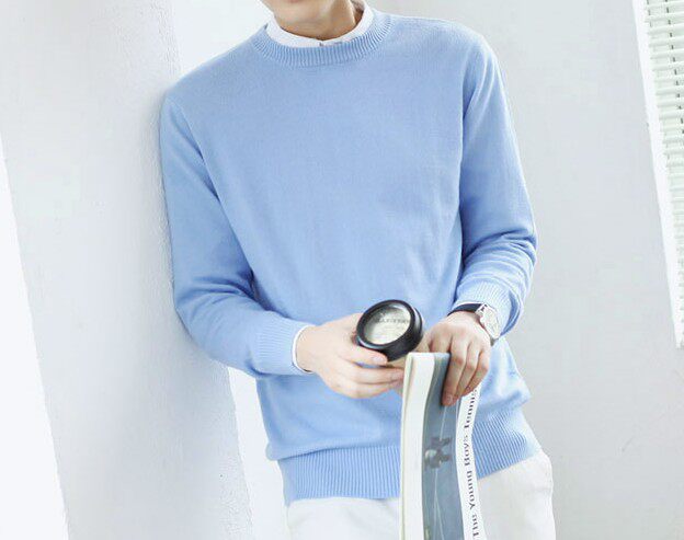 新款秋冬男士圆领针织宽松毛衣打底衫V领套头羊毛衫纯色大码毛衣