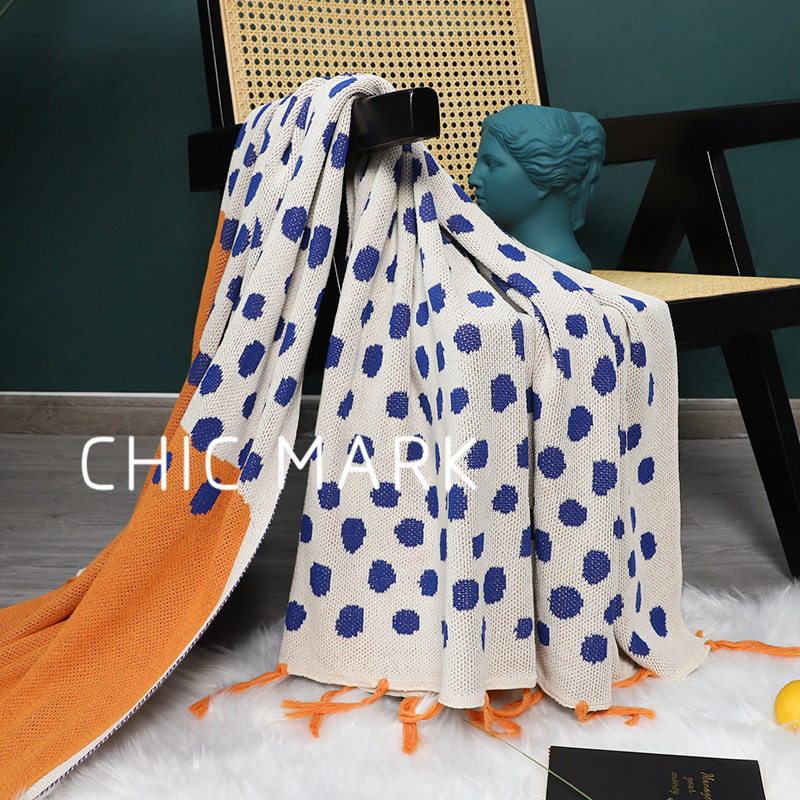 Cotton Polka Dot Contrast Knitted Leisure Blanket Office Nap Blanket Morandi Pure Cotton Sofa Towel Air Conditioning Blanket Cover Blanket