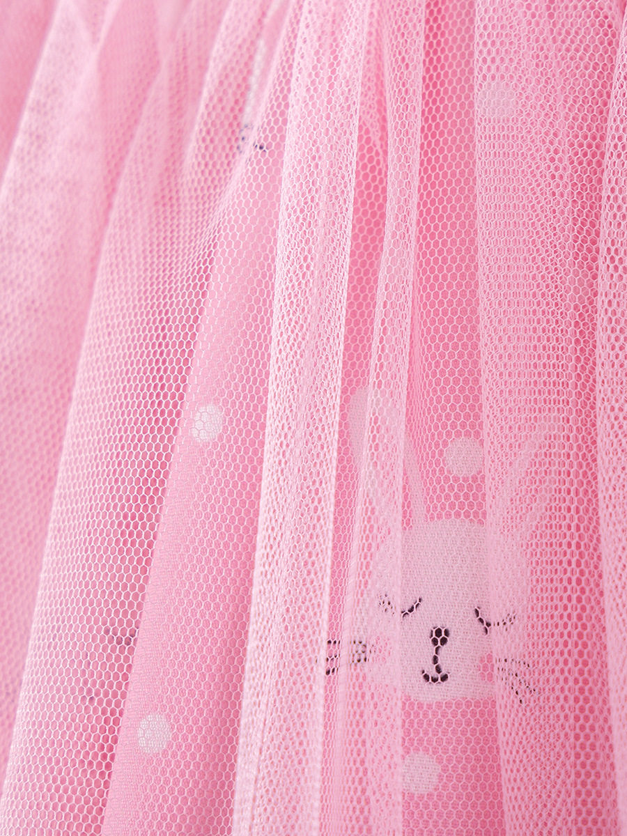 Summer Short-sleeve Girls' Dress, [Style] Tulle Skirt, Cartoon Rabbit Kids' Dress