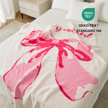 New Style Simple Oversized Bow Elegant Knitted Blanket Half-side Velvet Lunch Blanket Photo Props Soft Furniture