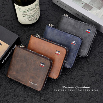 Men's Wallet Short Solid Color Youth Simple Three-fold Wallet Multifunctional Student Zipper Coin Purse Large in stock