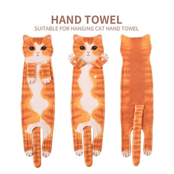 Cross-Border Children's Microfiber Cartoon Cat Hand Towel, Thickened and Lengthened Kitchen Handkerchief, Hanging Absorbent Hand Towel