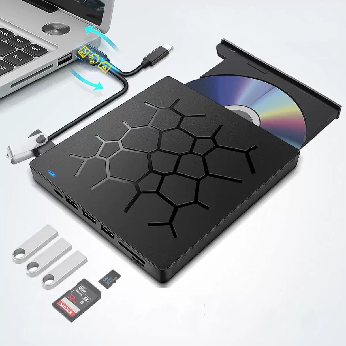 E-commerce external optical drive external computer multi-function burner 7-in-1 ultra-thin 2a2c mobile optical drive to read and write discs