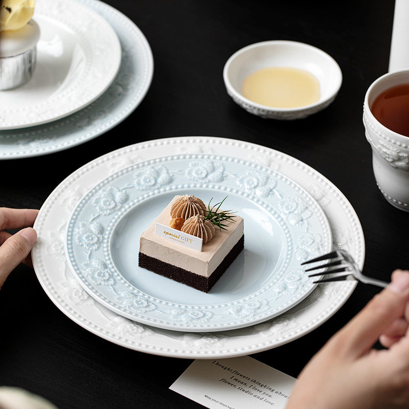 Ceramic Tableware Classical Light Luxury Embossed Bowl Household Rice Soup Bowl Cup Combination Advanced Sense Bowl and Dish suit