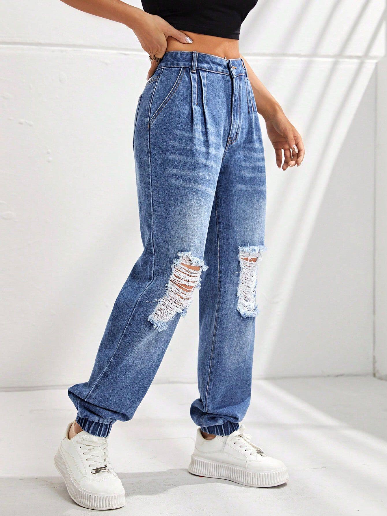 High Waisted Slim Fit Ripped Jogger Jeans Stylish Comfortable Trendy Casual Wear for Women Wholesale Available