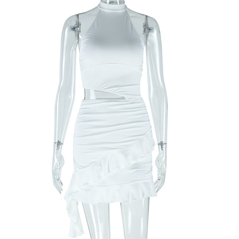 Sleeveless Ruched Dress High Neck Solid Color Elegant Fit Casual Chic for Parties or Everyday Wear Wholesale