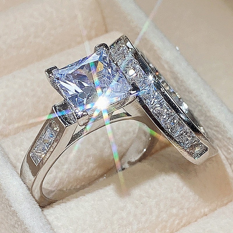 Санджи трансграничный Aliexpress взрывной женский комплект колец с квадратным бриллиантом и цирконом, лидер продаж, кольцо для внешней торговли, ювелирные изделия оптом Изображение 1