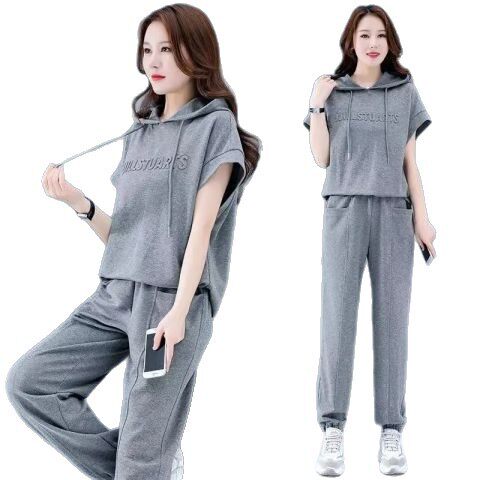 Plus Size Women's Clothing 2025 Fat Girl Summer New Loose Slimming Casual Sports Suit Fashionable Hooded Two-Piece Set