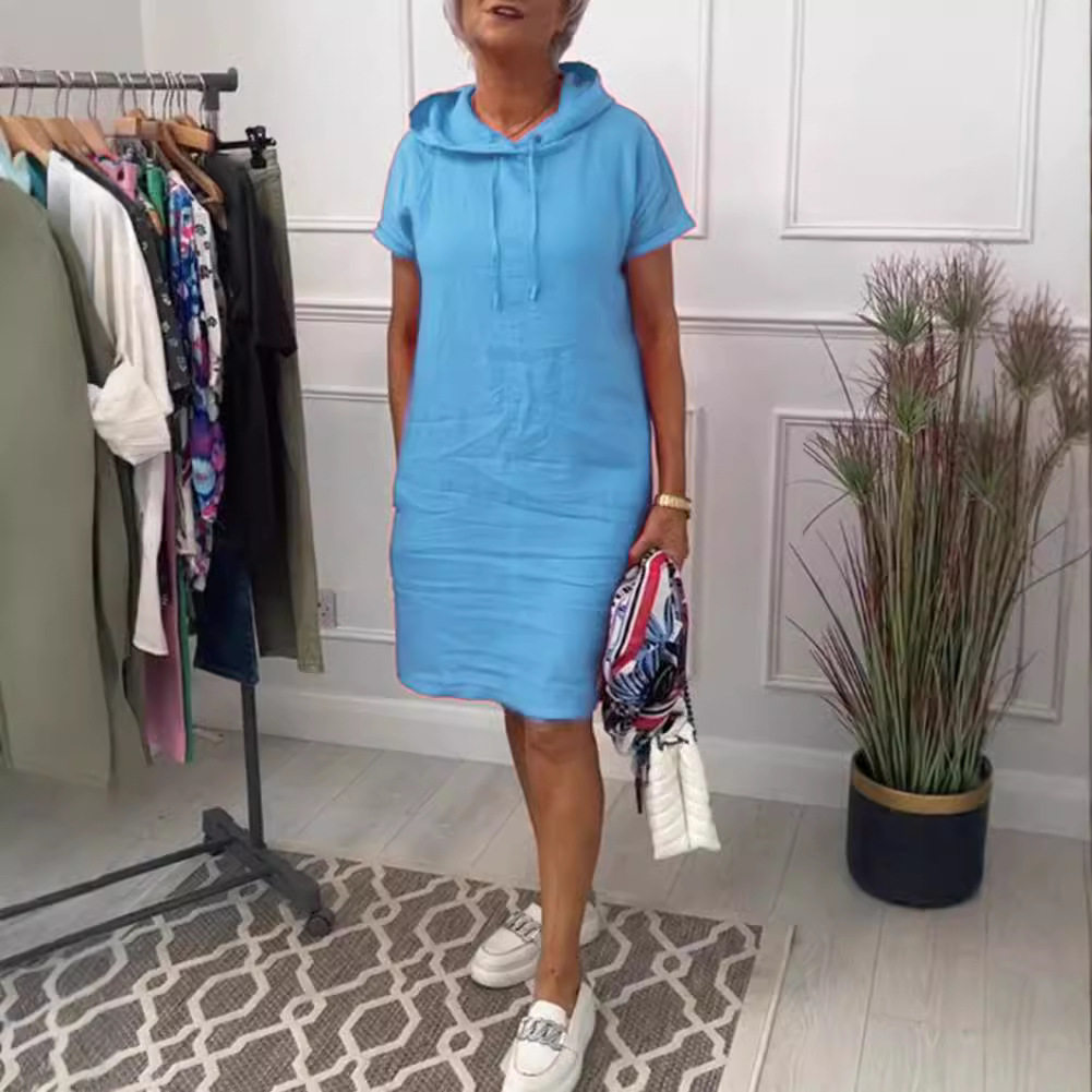 Casual Solid Color Short Sleeve Hooded Dress for Women Summer Collection Comfortable Everyday Wear Wholesale Available