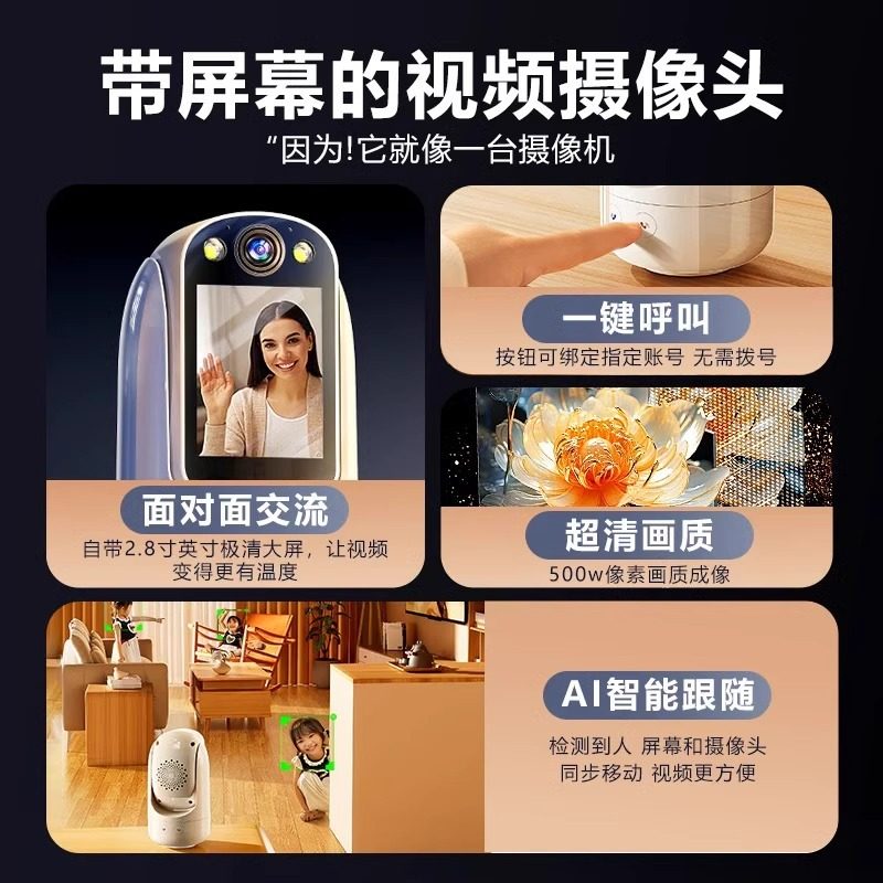 Two-Way Video Camera for Home Indoor Wireless Wifi Monitoring, Mobile Phone 360-Degree Panoramic Full-Color