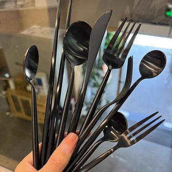 304 stainless steel Portuguese spoon net red matte black knife and fork steak knife and fork spoon suit tableware coffee spoon
