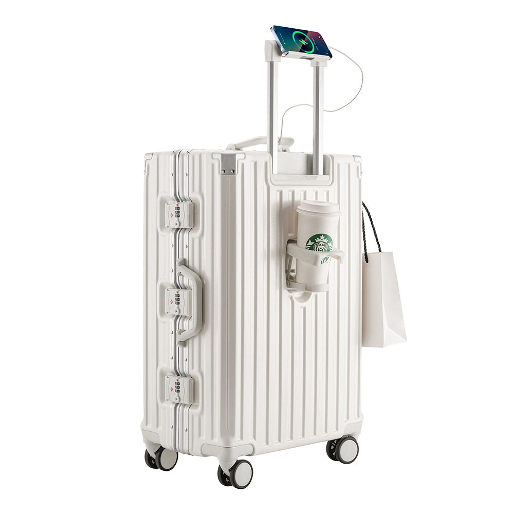 2025 New Suitcase, Strong and Durable, Thickeneded Men's Three-Lock Trolley Suitcase, Women's Password Box, Leather Suitcase