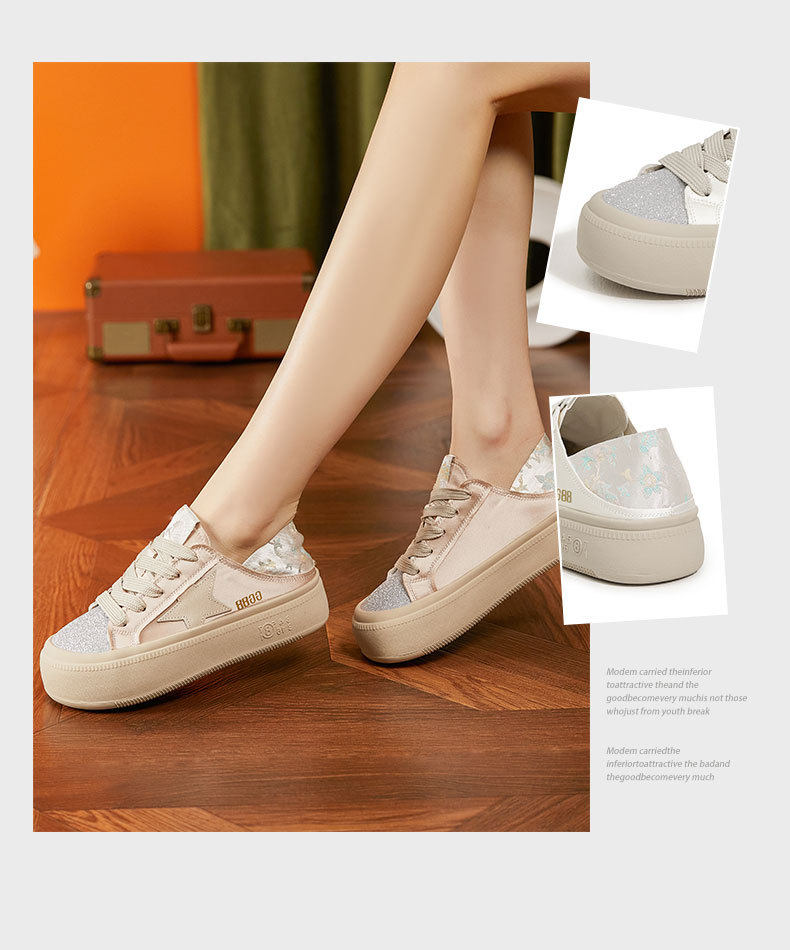 Giày sneaker nữ chunky đế dày phong cách thể thao mùa hè — Gạo trắng, Hồng chi tiết 3