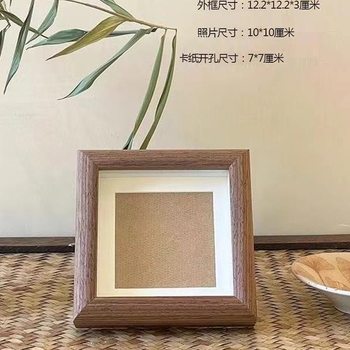 New Chinese-Style Square Photo Frame Display Stand Mini Small Oil Pastel Frame Empty Frame Picture Frame Square 4inch Wooden Calligraphy Ornament