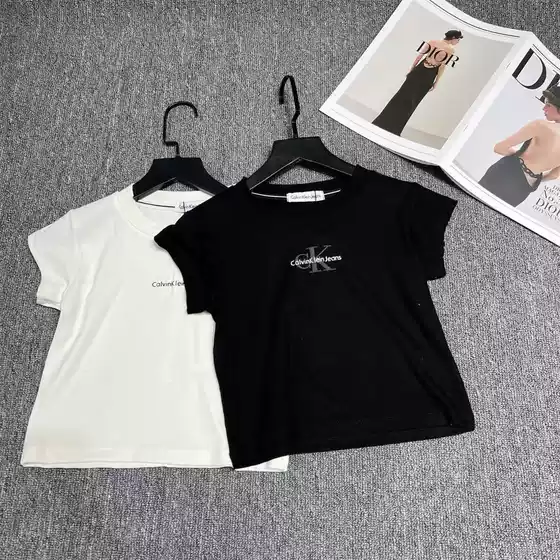 2026 Summer C Brand New Double Logo Spicy Girl Tight-Fitting Knit T-Shirt Campus Style Short Round Neck Short-Sleeve Top for Girls