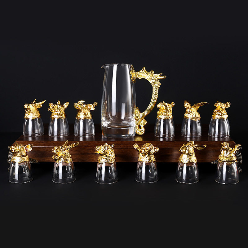 Chinese Zodiac Wine Glass Wine Dispenser Set Household Chinese Glass Wine Set 12 Small Wine Glass Bullets One Drink