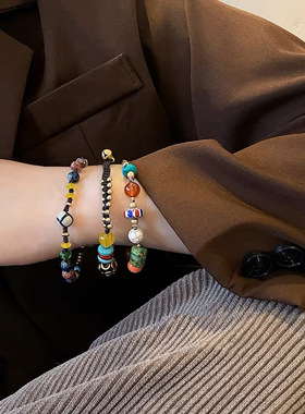 民族风藏式吉象手链女情侣闺蜜新中式复古天然石编织手绳古着手饰