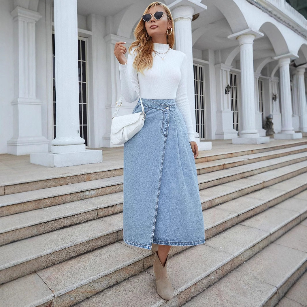 High Waisted A Line Denim Skirt Casual Trendy Slim Fit Womens Fashion for Everyday Wear Wholesale Available
