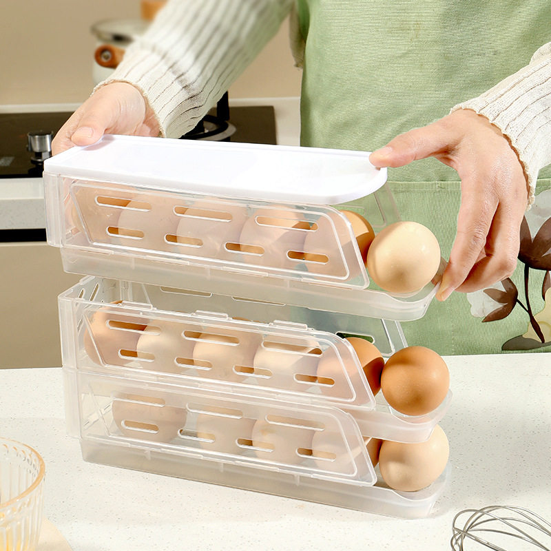 Cross-Border Folding Egg Storage Box for Home Kitchen Stackable Multi-Layer Side Door Refrigerator Storage Box Egg Rack