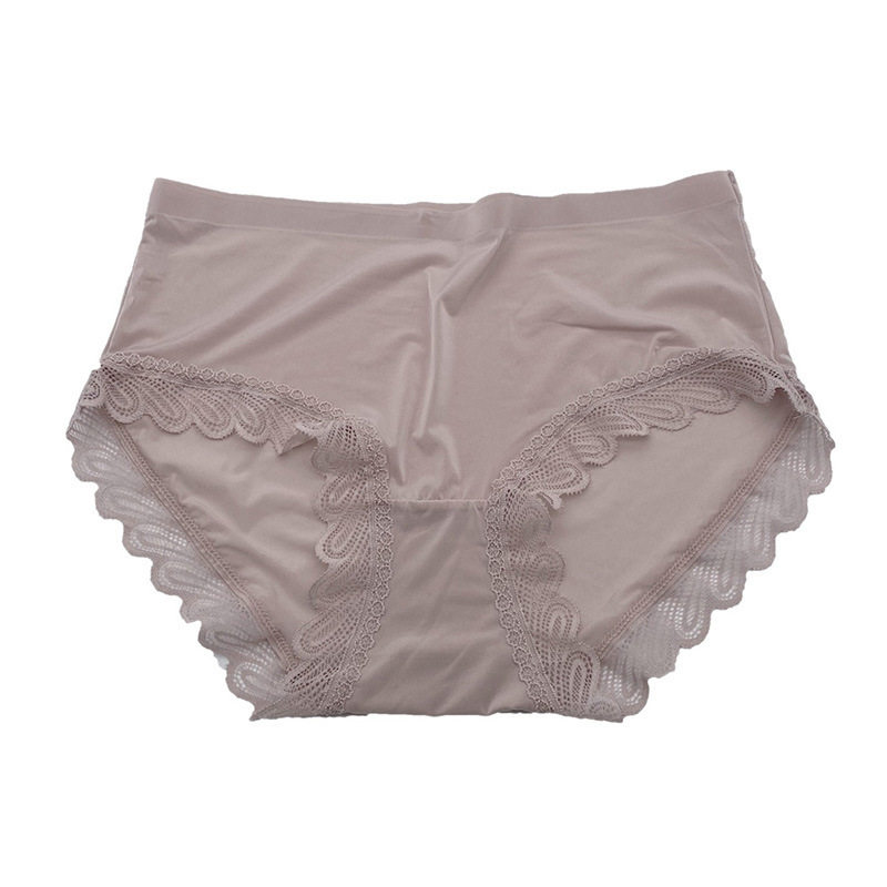 Women's Ice Silk Mask Underwear Lace Sexy Transparent Seamless Mid-Waist Breathable Antibacterial Cotton Crotch Briefs for Girls