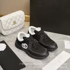 2023 New Style Chanel Style Lace-up Leather Colorblock sneaker Canvas Running Shoes for Couple Height Increase All-match Yoga Shoes