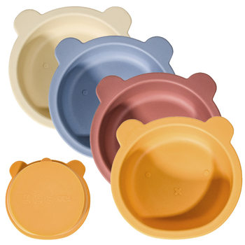 Amazon hot selling children's silicone bowl cartoon bear Integrated Plate baby learning to eat tableware with suction cup bowl