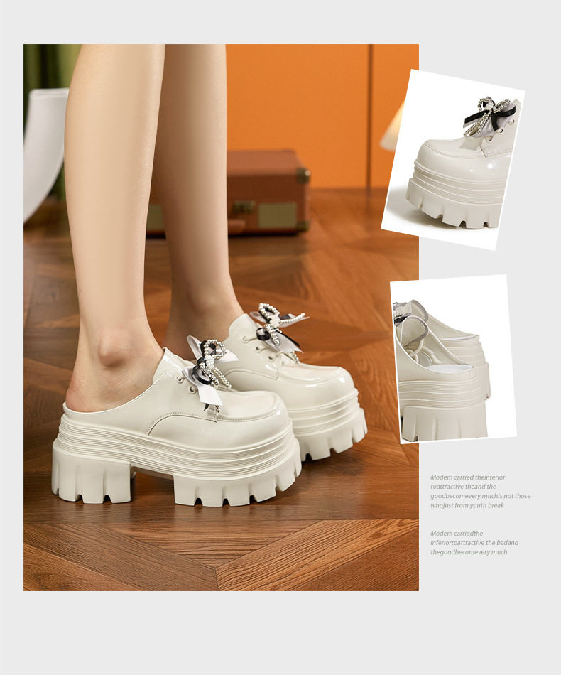 Sandal cao gót nữ hở mũi phong cách Anh quai ngang nơ — Đen, Len nguyên chất chi tiết 3