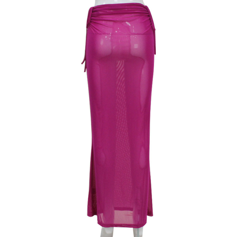 Sheer Mesh Bodycon Skirt High Elasticity Draped Design Pleated Detail Fashionable Evening Wear Wholesale Available