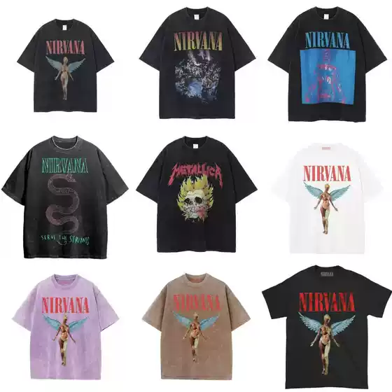 Nirvana Band Rock Nirvana Cobain Cobain Old Washed Retro Batik Loose T-Shirt