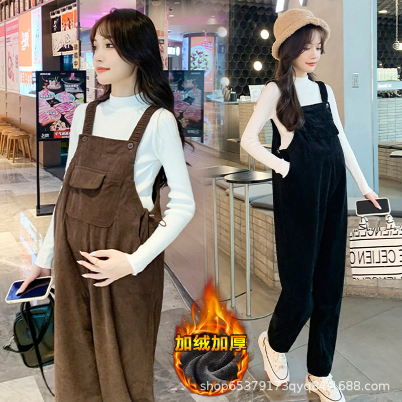 ชุดคลุมท้องฤดูใบไม้ผลิและฤดูใบไม้ร่วง 2025 กางเกงผ้าลูกฟูกขนาดเล็กหนาฤดูใบไม้ร่วงและฤดูหนาวชุดสูทสองชิ้นแฟชั่น