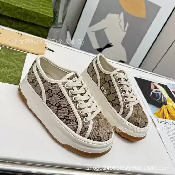 High Version G Home 1977 New Embroidered Canvas Shoes Women's Spring/Summer 2023 Fashion Lace-up Color-matching Thick Bottom Couple