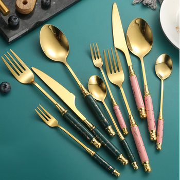 Cross-border Entry Luxury Style Ceramic Handle Stainless Steel Knife and Fork Spoon Western Tableware Set Dessert Spoon Fruit Fork Palace Gift Box