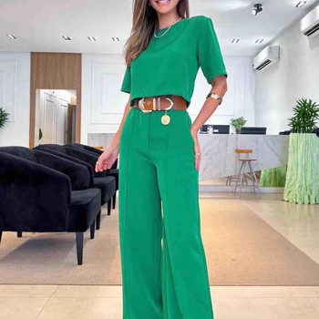 European and American summer cross-border new elegant commuter solid color short-sleeved suit pants fashion casual suit