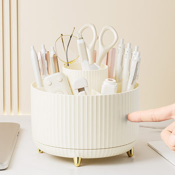 Office Desk Pen Tank Rotating Plastic Desk Stationery Finishing Storage Box Lipstick Cosmetic Brush Bucket Desktop Storage Box