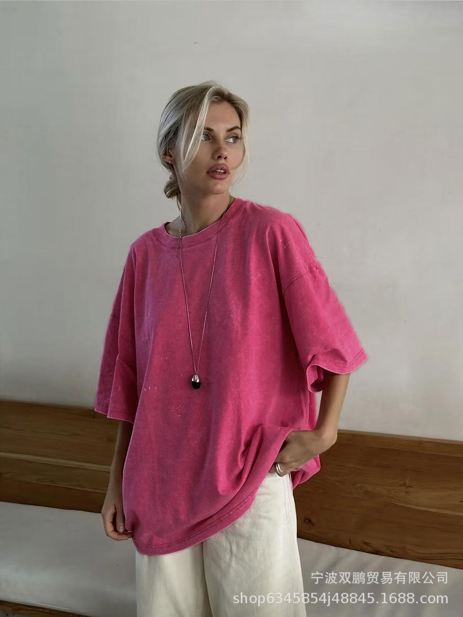 Womens Loose Fit Washed Cotton T Shirt 260g Fabric Colorful Short Sleeve Summer Casual Wear Wholesale Available