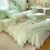 Winter Thickeneded Milk Velvet Four-Piece Lace Princess Bed Skirt Quilt Cover Three-Piece Coral Velvet Warm Ld